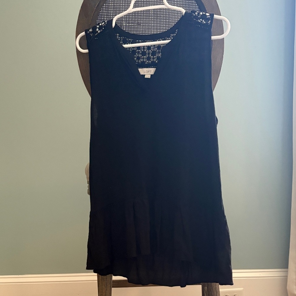 LOFT Black Sleeveless Blouse with Lace Back Shoulder
